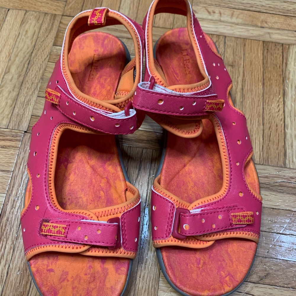 L.L Bean Pink Orange Velcro Hiking Camping Sandals Size 6 - Picture 2 of 13